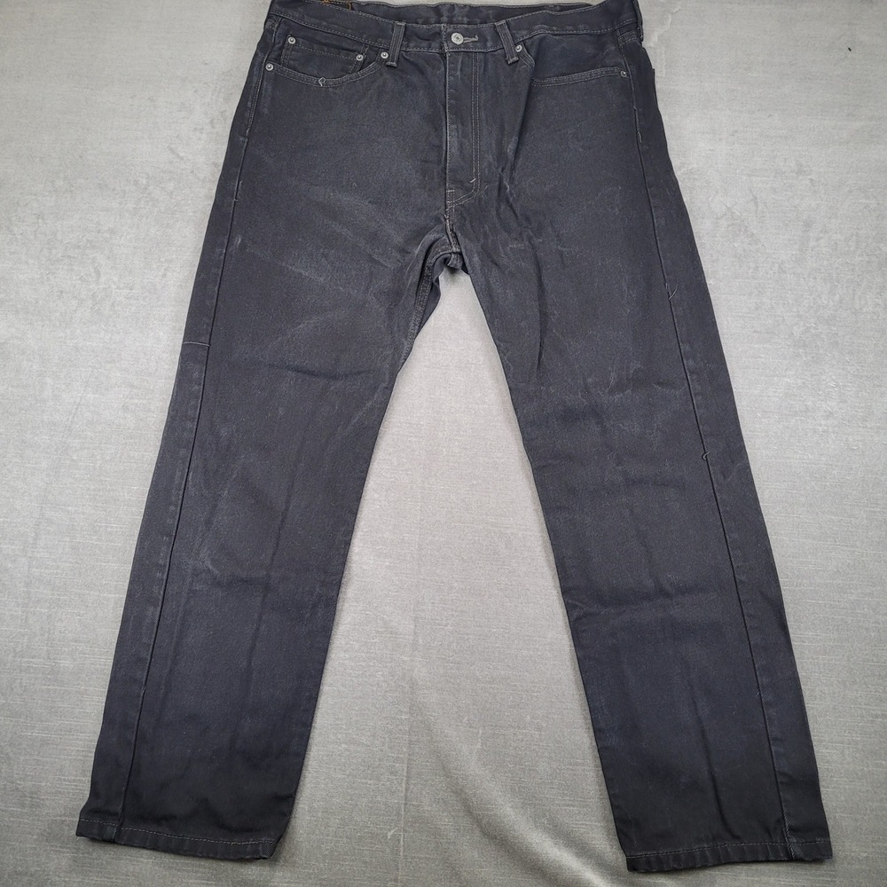 Levi's 505 Regular Fit Straight Leg Mens Black Denim Jeans Actual Sz 38x30